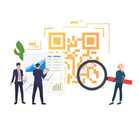 Illustration of people examining a QR code
