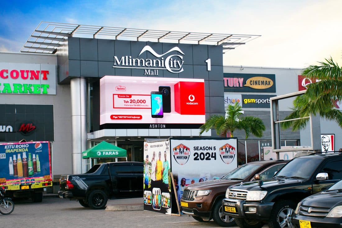 Vodacom’s campaign on the 3D screen at the Mlimani City Mall entrance